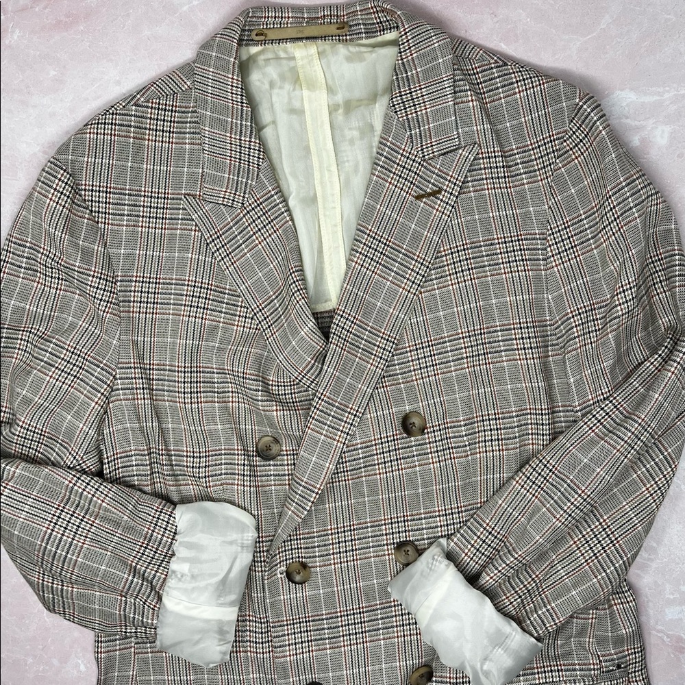 Zara Man Plaid Blazer Red Gray and Black Size 38